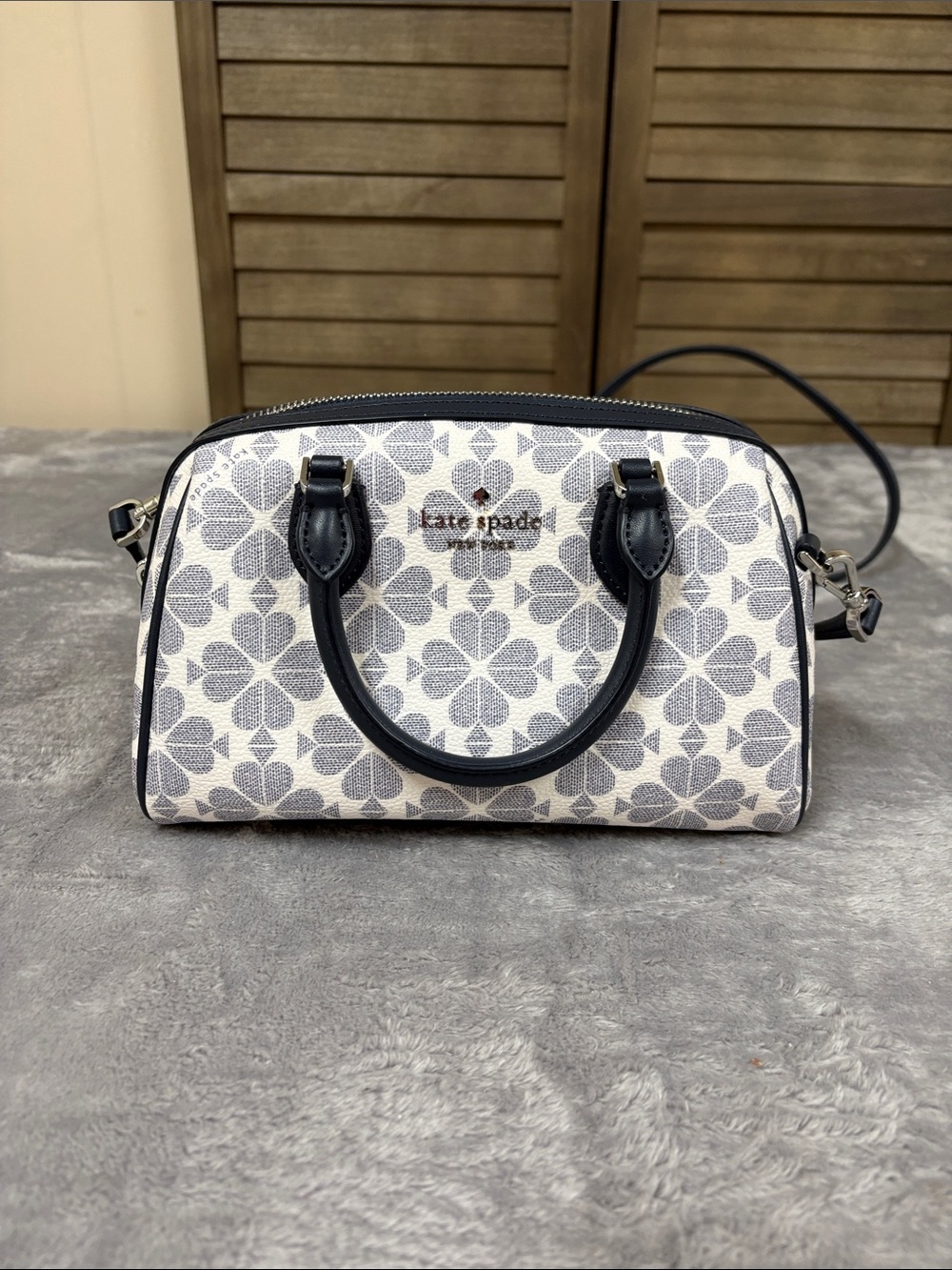 kate spade White and Navy Floral Crossbody Satchel